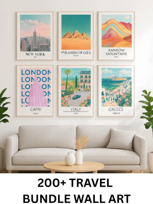 Travel Wall Art Mega Bundle | 200+ Printable Travel Posters | Digital Download for Home Decor